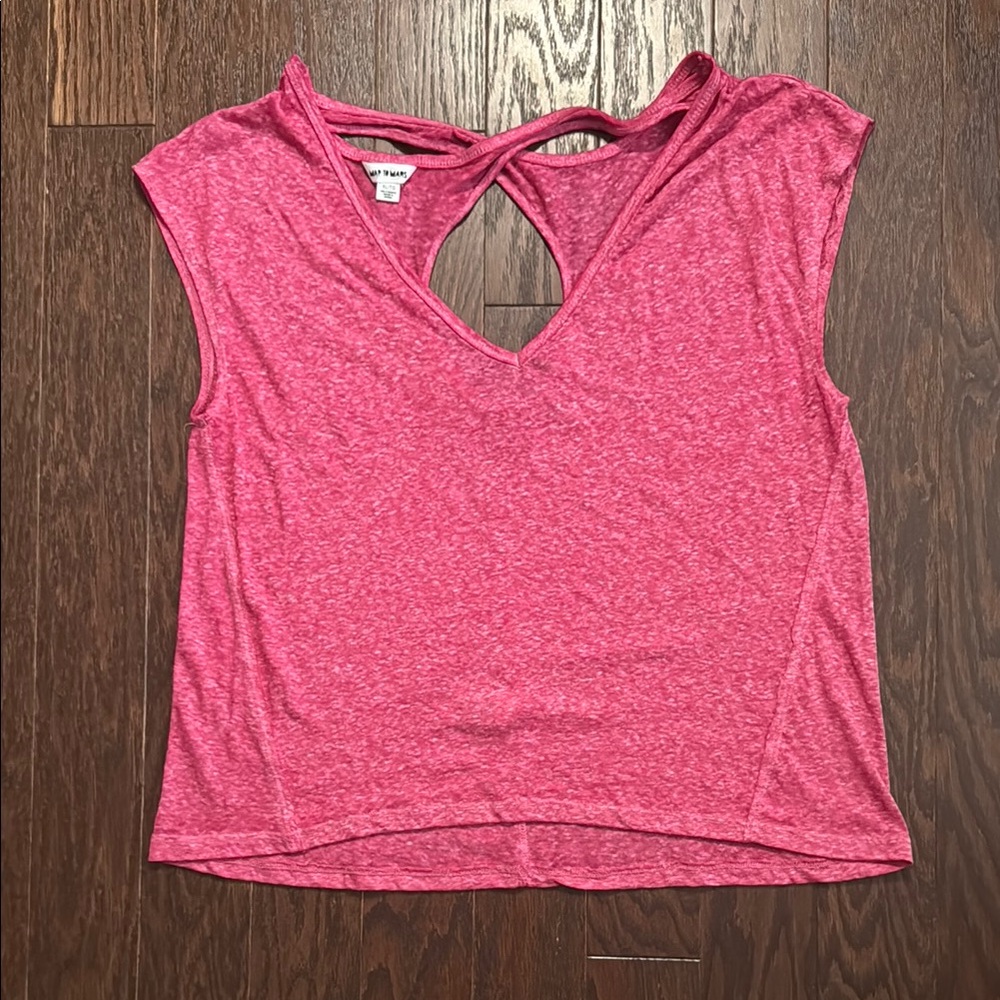 Pink Sleeveless Crop Muscle Tee with Cut Out